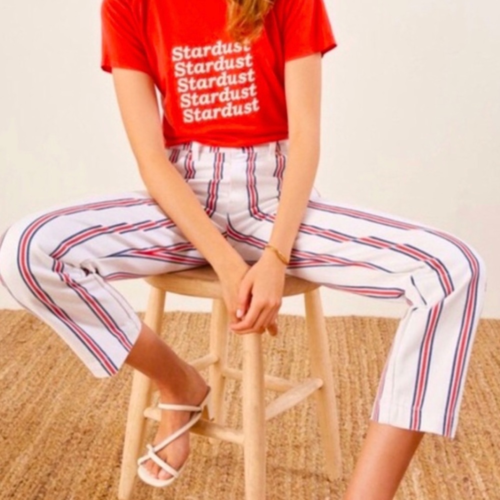 Reformation High Rise Jeans - White with Red and Blue Stripes